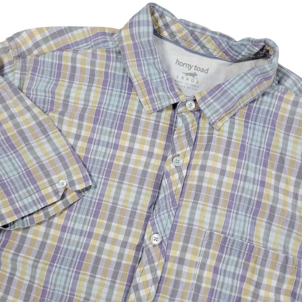 Horny Toad Button Up Shirt Mens Large Weldon Plaid Short Sleeve‎ Organic Cotton